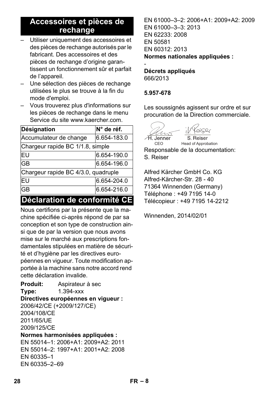 Accessoires et pièces de rechange, Déclaration de conformité ce | Karcher BV 5-1 Bp User Manual | Page 28 / 248