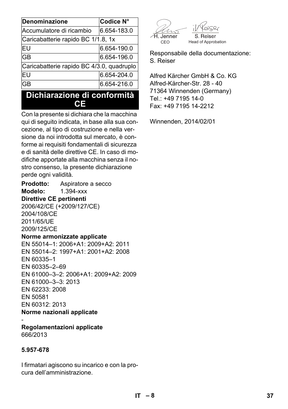 Dichiarazione di conformità ce | Karcher BV 5-1 Bp User Manual | Page 37 / 248