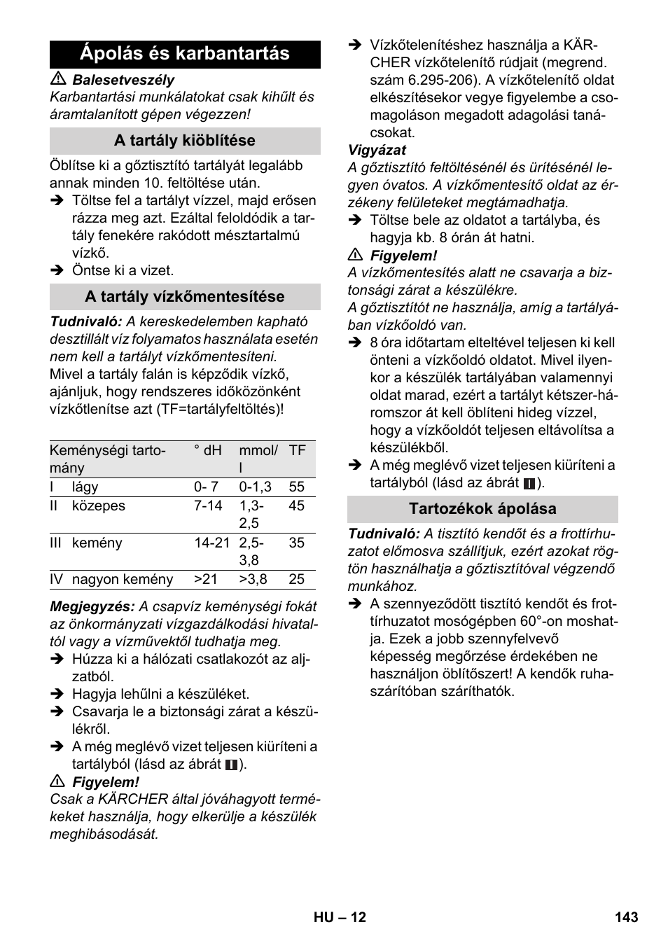 Ápolás és karbantartás | Karcher SC 1-030 B User Manual | Page 143 / 278