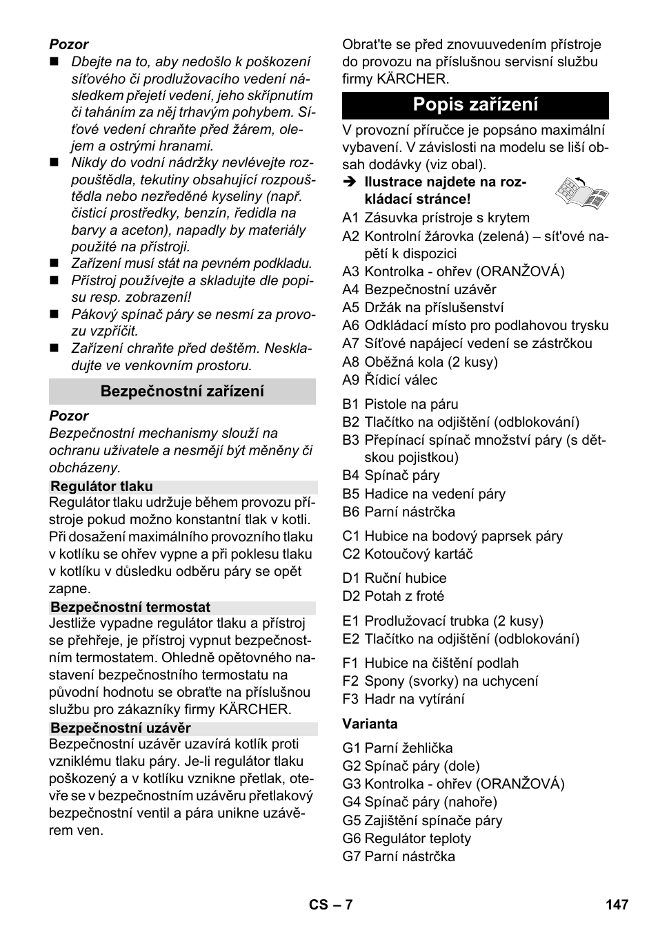 Popis zařízení | Karcher SC 1-030 B User Manual | Page 147 / 278