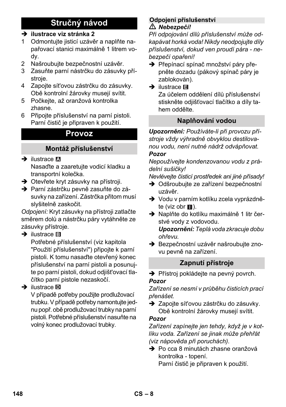 Stručný návod provoz | Karcher SC 1-030 B User Manual | Page 148 / 278