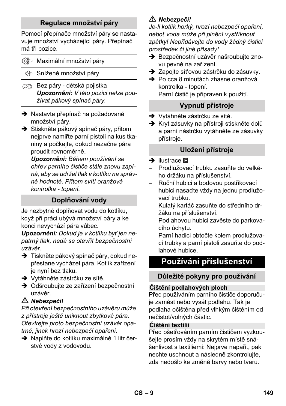 Používání příslušenství | Karcher SC 1-030 B User Manual | Page 149 / 278