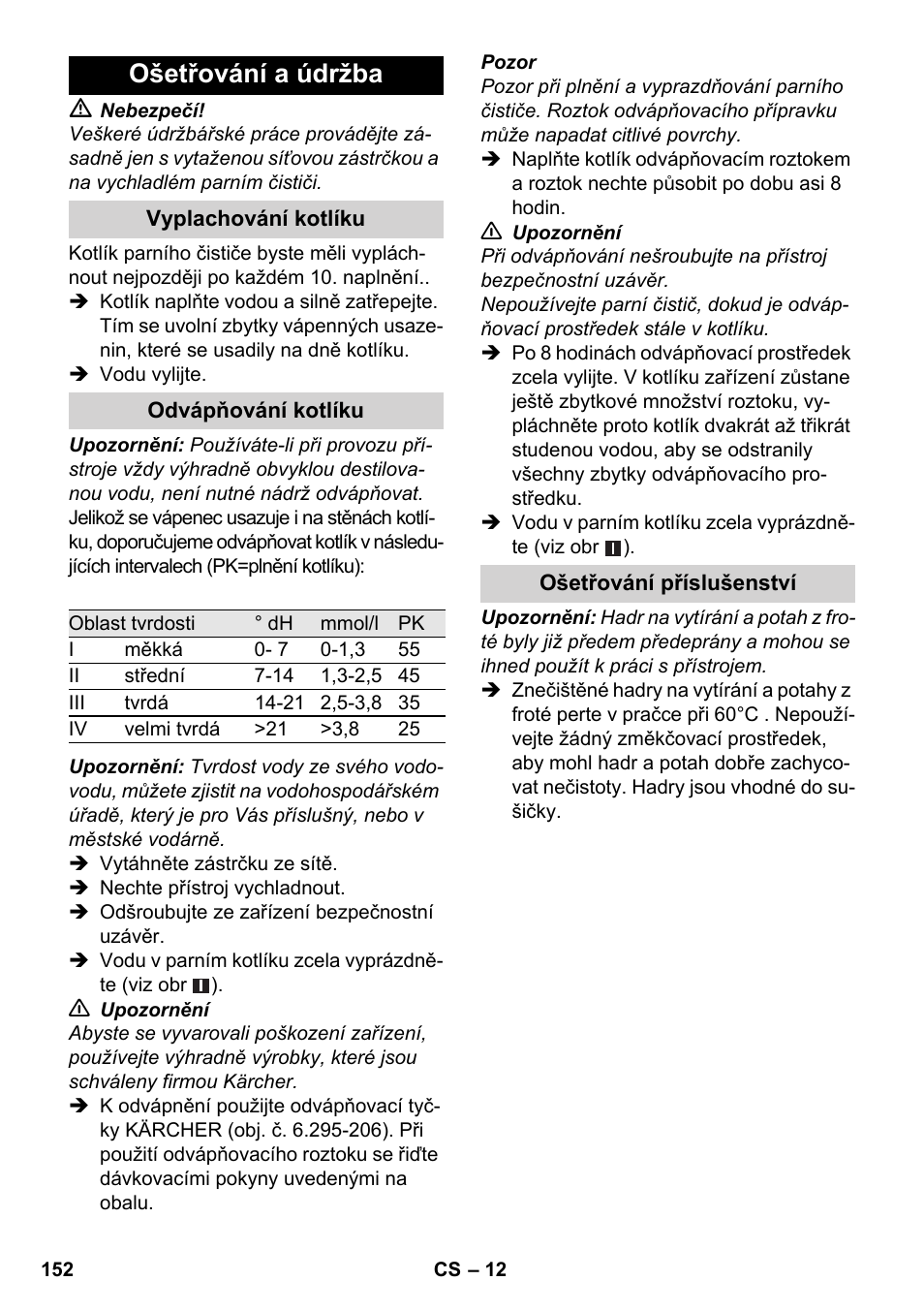 Ošetřování a údržba | Karcher SC 1-030 B User Manual | Page 152 / 278