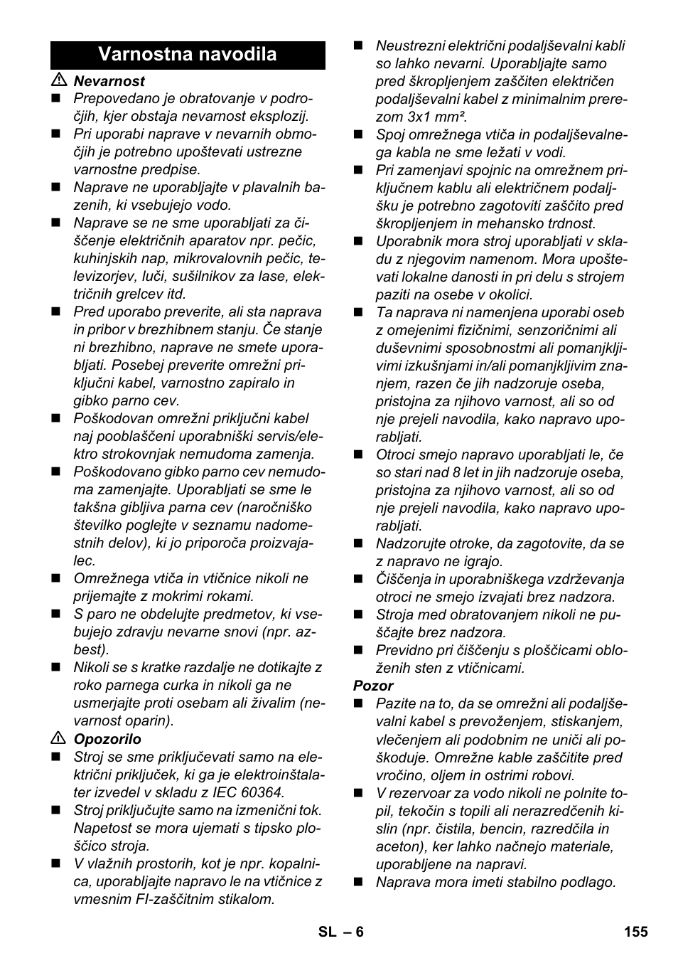 Varnostna navodila | Karcher SC 1-030 B User Manual | Page 155 / 278