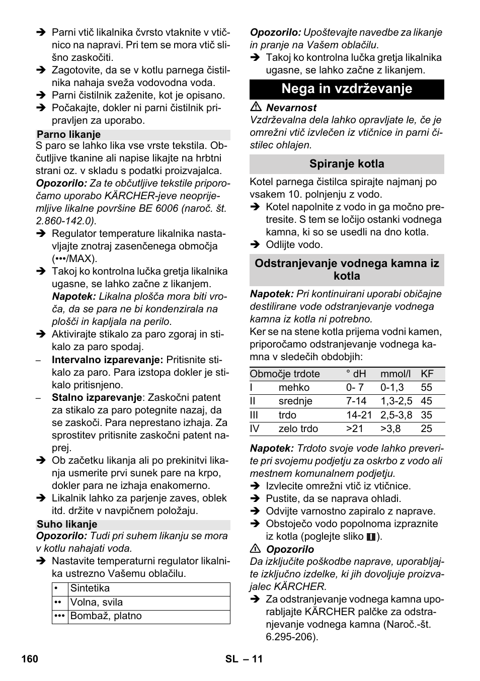 Nega in vzdrževanje | Karcher SC 1-030 B User Manual | Page 160 / 278