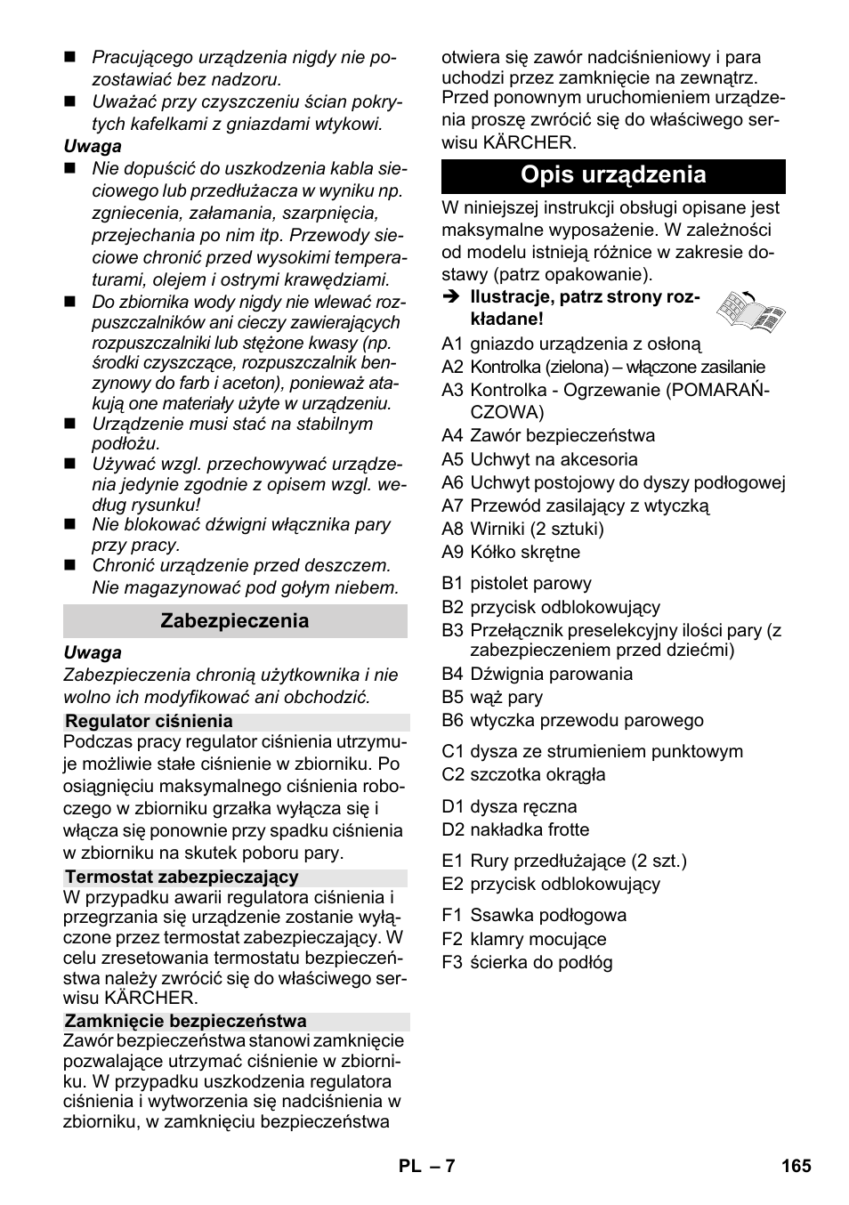 Opis urządzenia | Karcher SC 1-030 B User Manual | Page 165 / 278