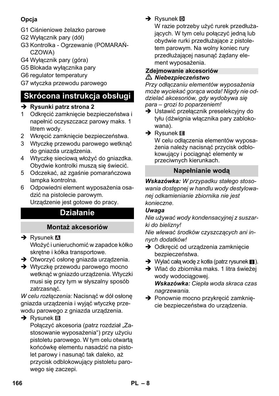 Skrócona instrukcja obsługi działanie | Karcher SC 1-030 B User Manual | Page 166 / 278