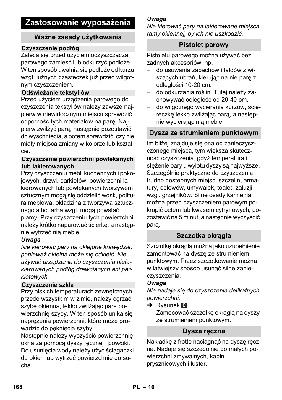 Zastosowanie wyposażenia | Karcher SC 1-030 B User Manual | Page 168 / 278