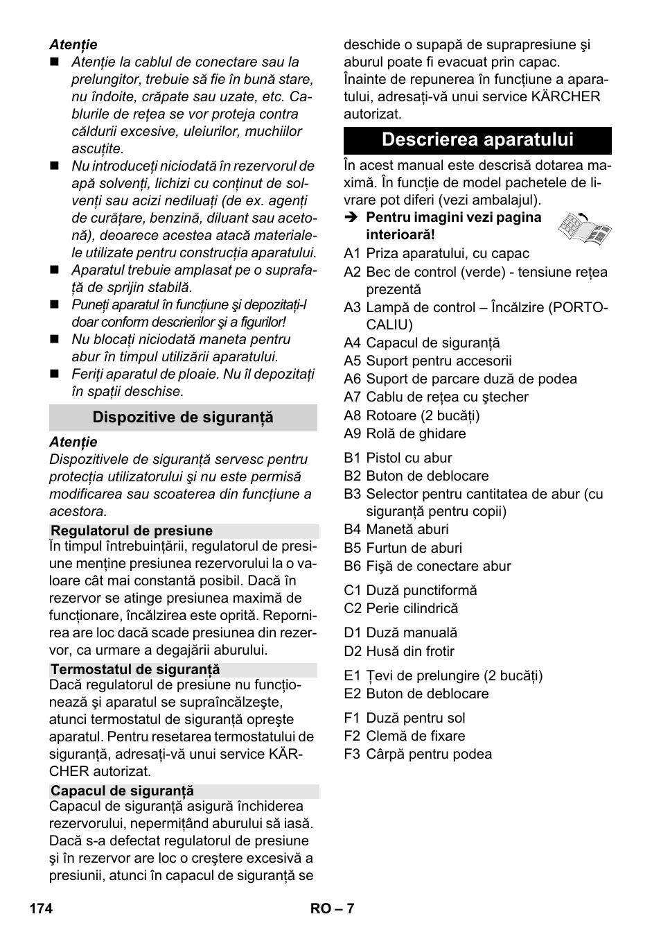 Descrierea aparatului | Karcher SC 1-030 B User Manual | Page 174 / 278