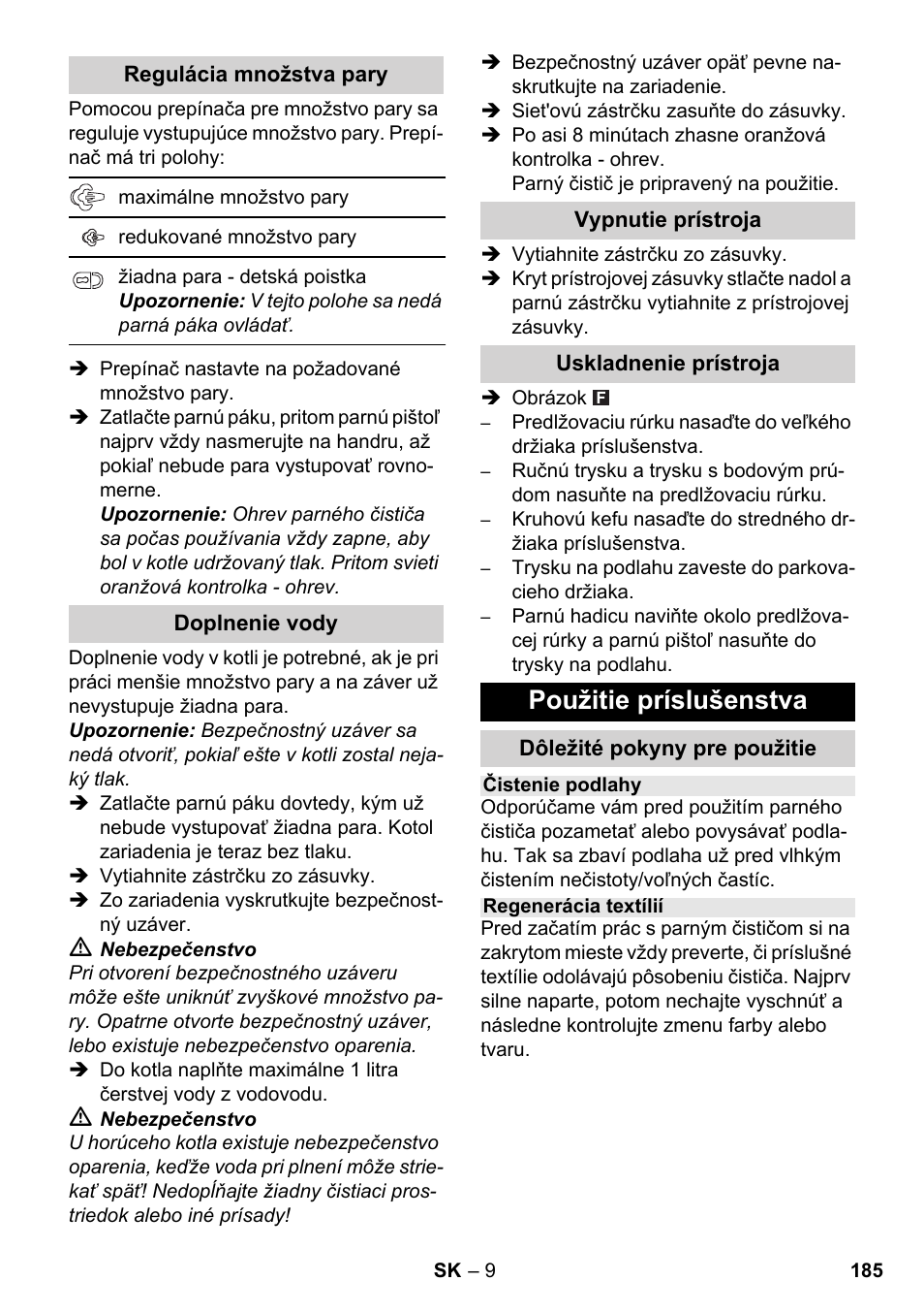 Použitie príslušenstva | Karcher SC 1-030 B User Manual | Page 185 / 278