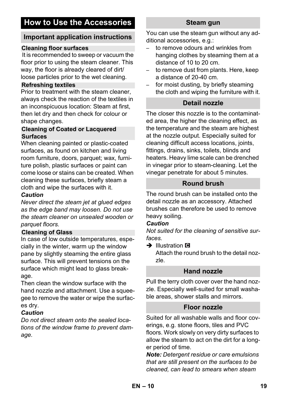 How to use the accessories | Karcher SC 1-030 B User Manual | Page 19 / 278