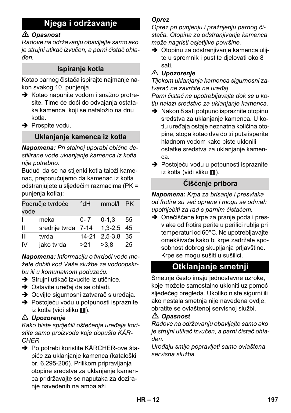 Njega i održavanje, Otklanjanje smetnji | Karcher SC 1-030 B User Manual | Page 197 / 278