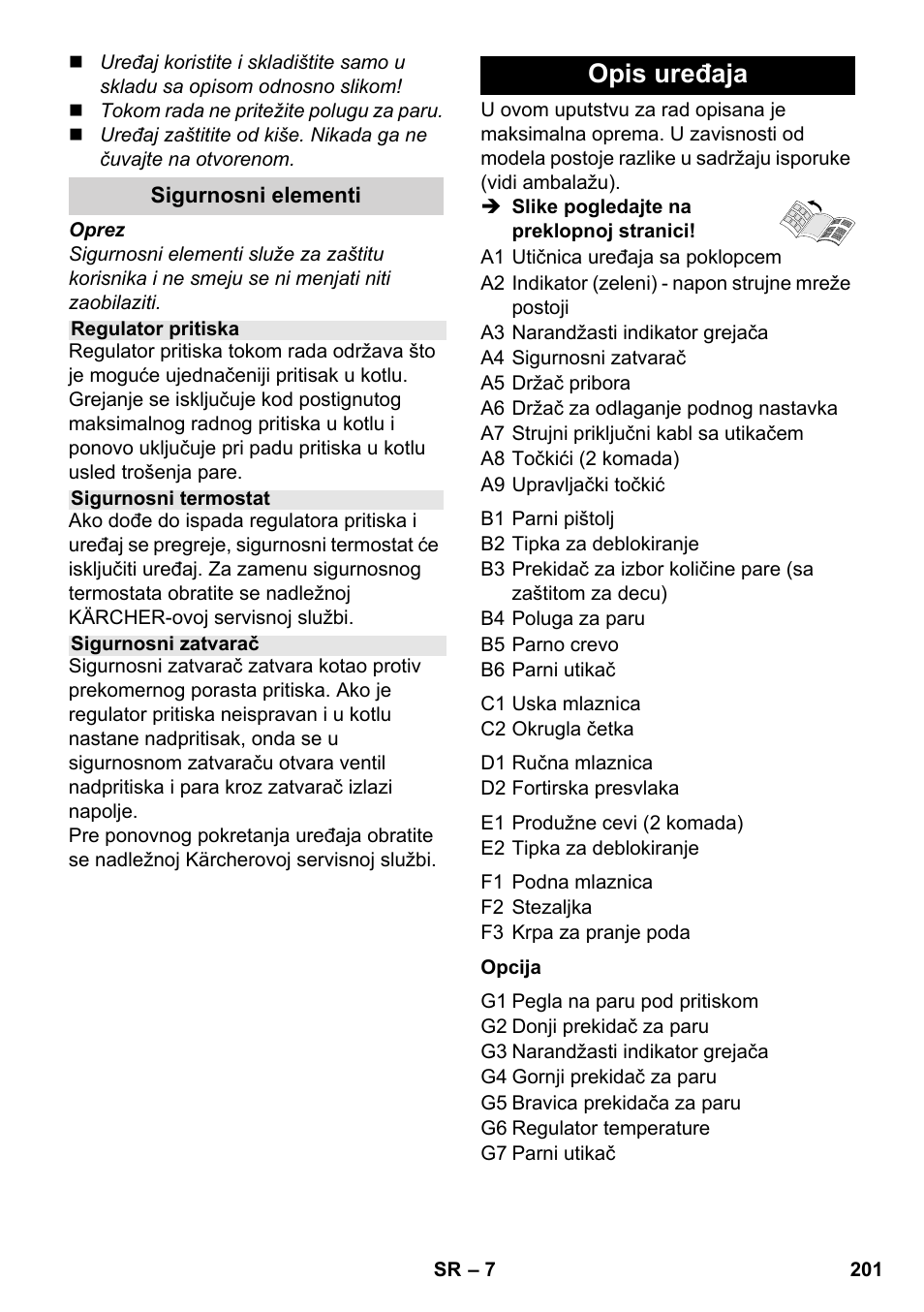 Opis uređaja | Karcher SC 1-030 B User Manual | Page 201 / 278