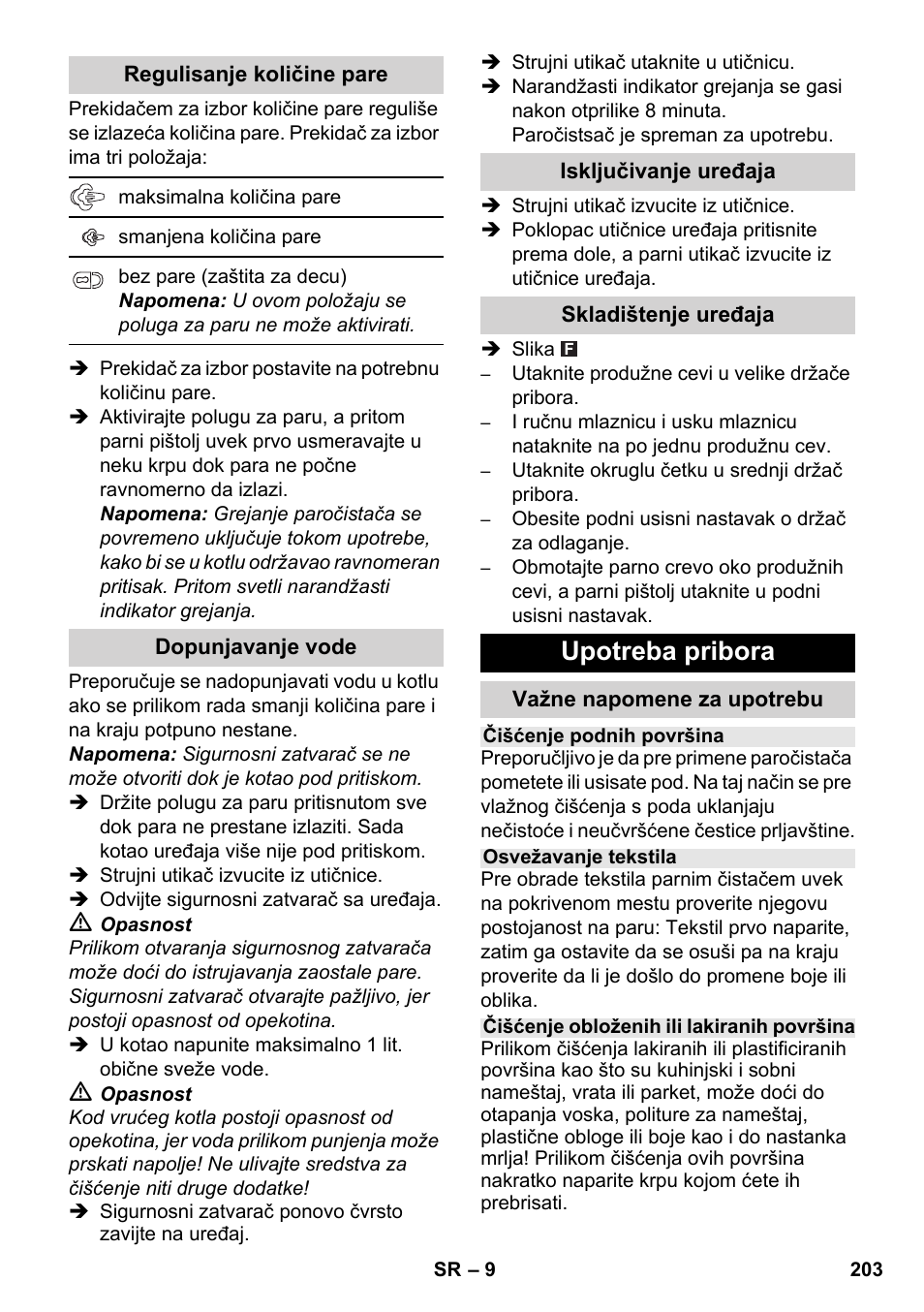 Upotreba pribora | Karcher SC 1-030 B User Manual | Page 203 / 278