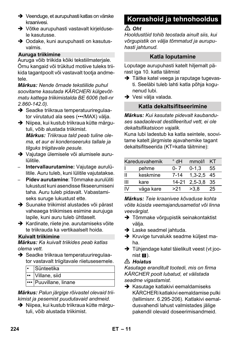 Korrashoid ja tehnohooldus | Karcher SC 1-030 B User Manual | Page 224 / 278