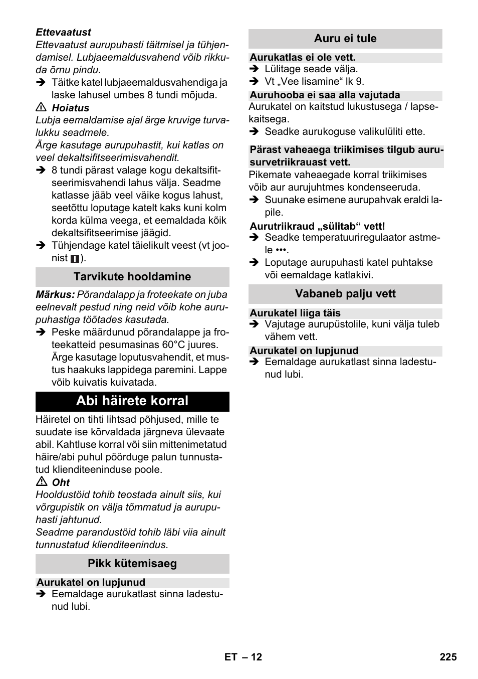 Abi häirete korral | Karcher SC 1-030 B User Manual | Page 225 / 278