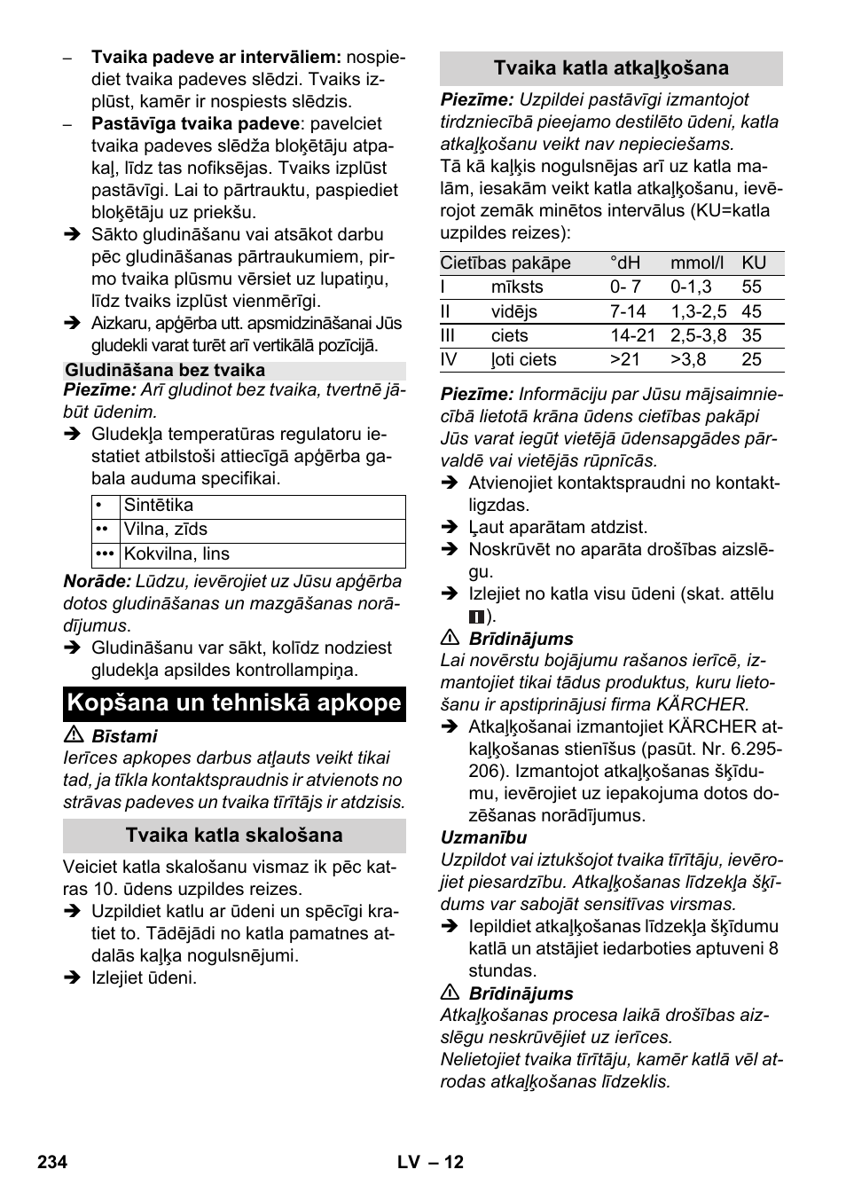 Kopšana un tehniskā apkope | Karcher SC 1-030 B User Manual | Page 234 / 278