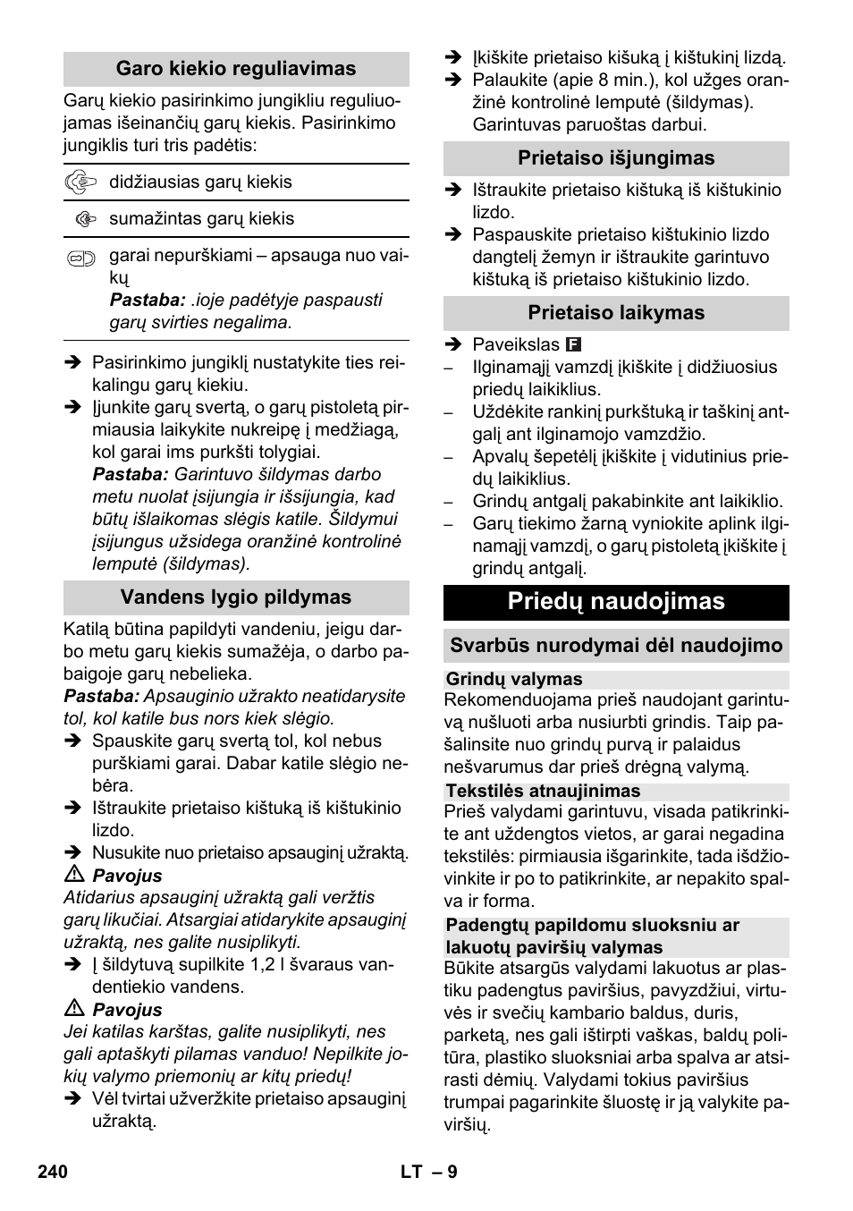 Priedų naudojimas | Karcher SC 1-030 B User Manual | Page 240 / 278