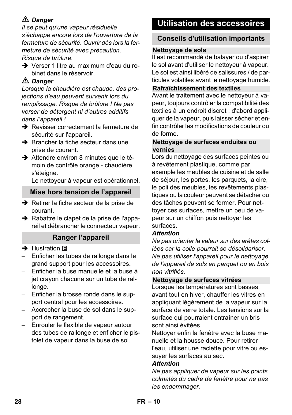 Utilisation des accessoires | Karcher SC 1-030 B User Manual | Page 28 / 278