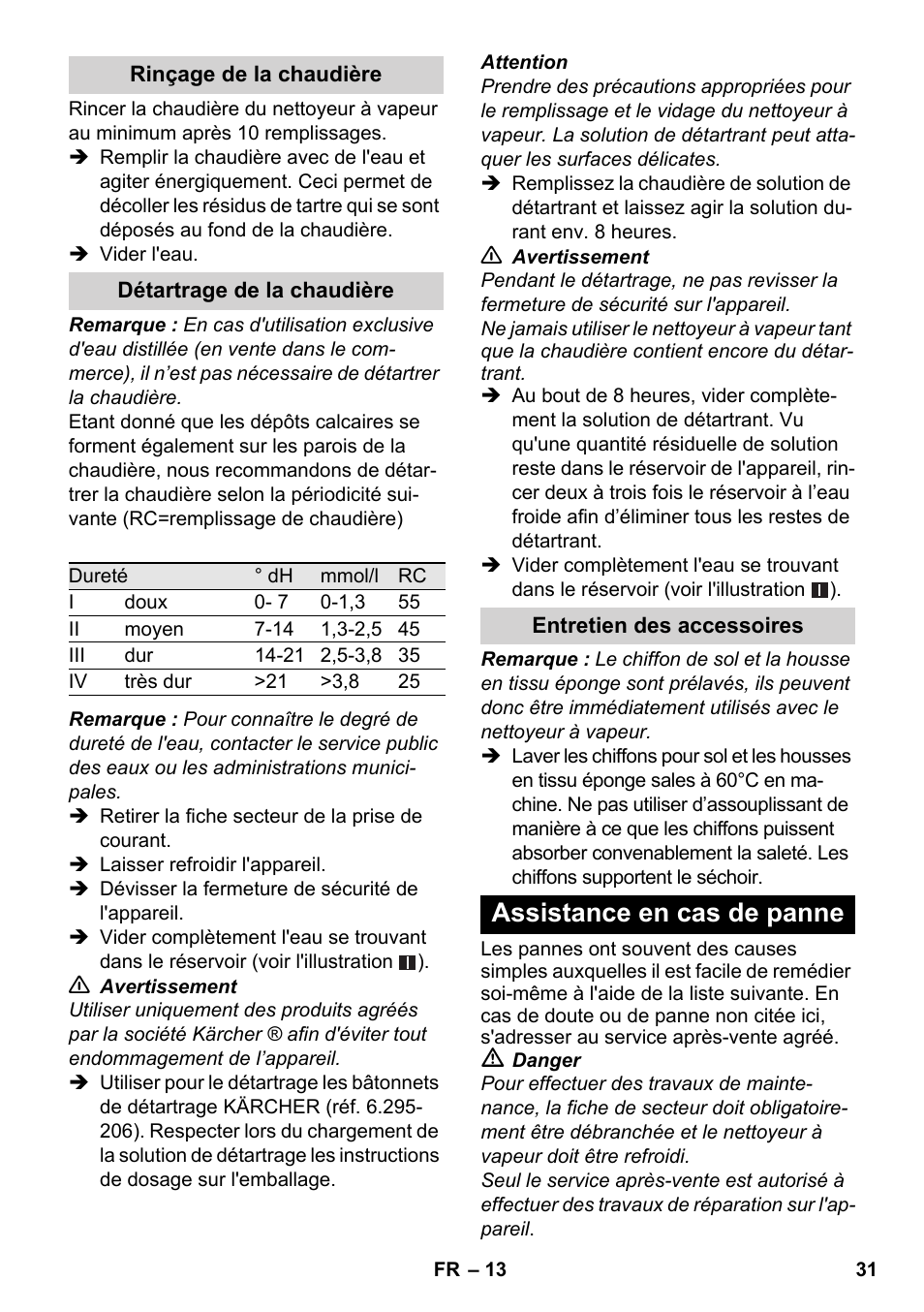 Assistance en cas de panne | Karcher SC 1-030 B User Manual | Page 31 / 278