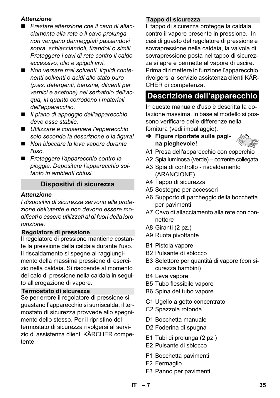 Descrizione dell’apparecchio | Karcher SC 1-030 B User Manual | Page 35 / 278