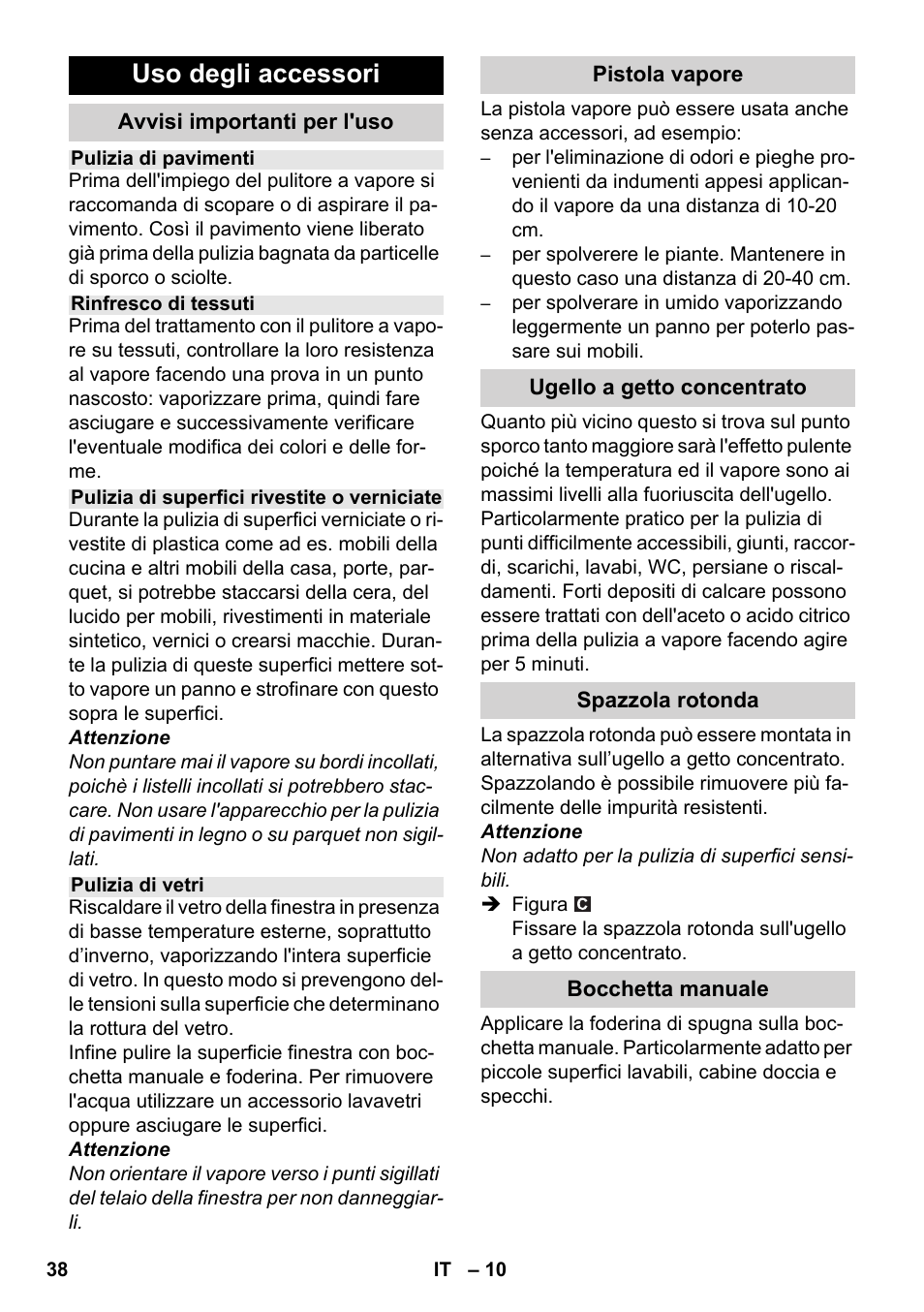 Uso degli accessori | Karcher SC 1-030 B User Manual | Page 38 / 278