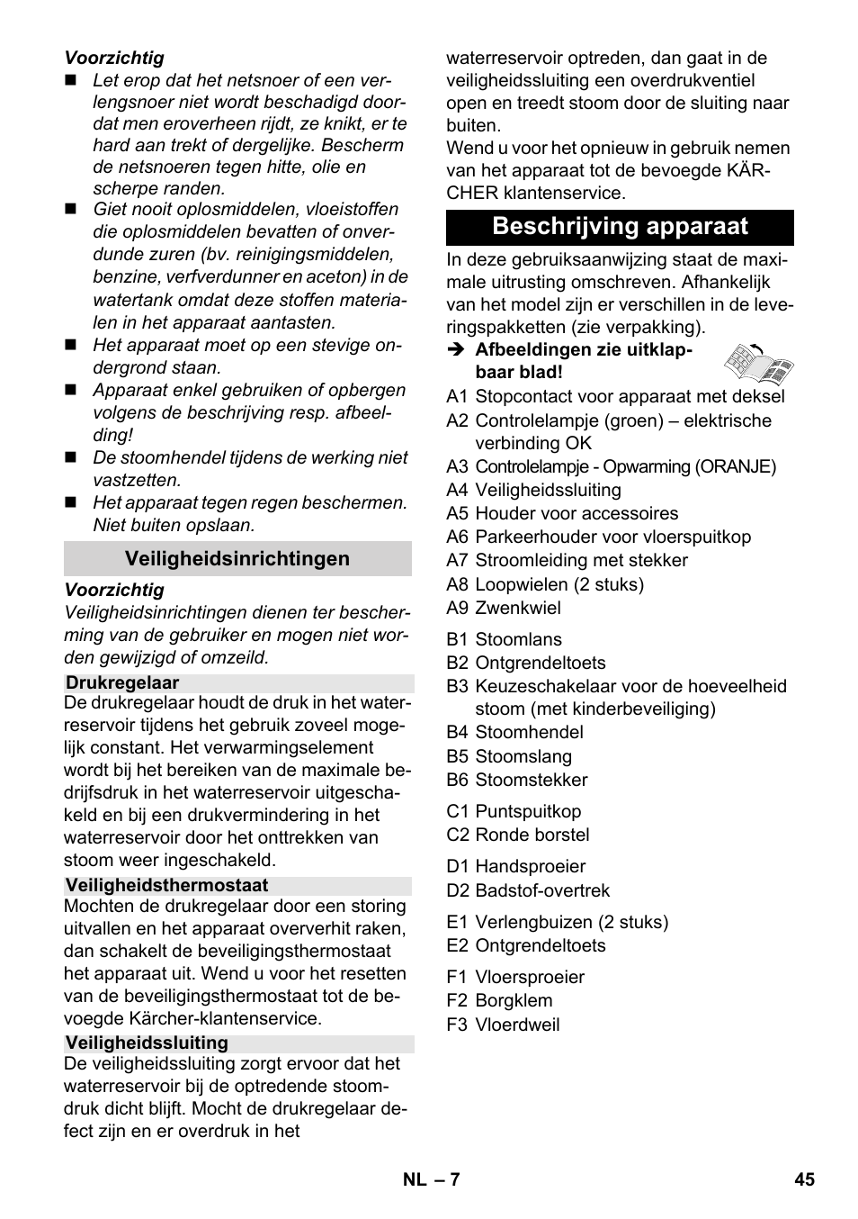 Beschrijving apparaat | Karcher SC 1-030 B User Manual | Page 45 / 278