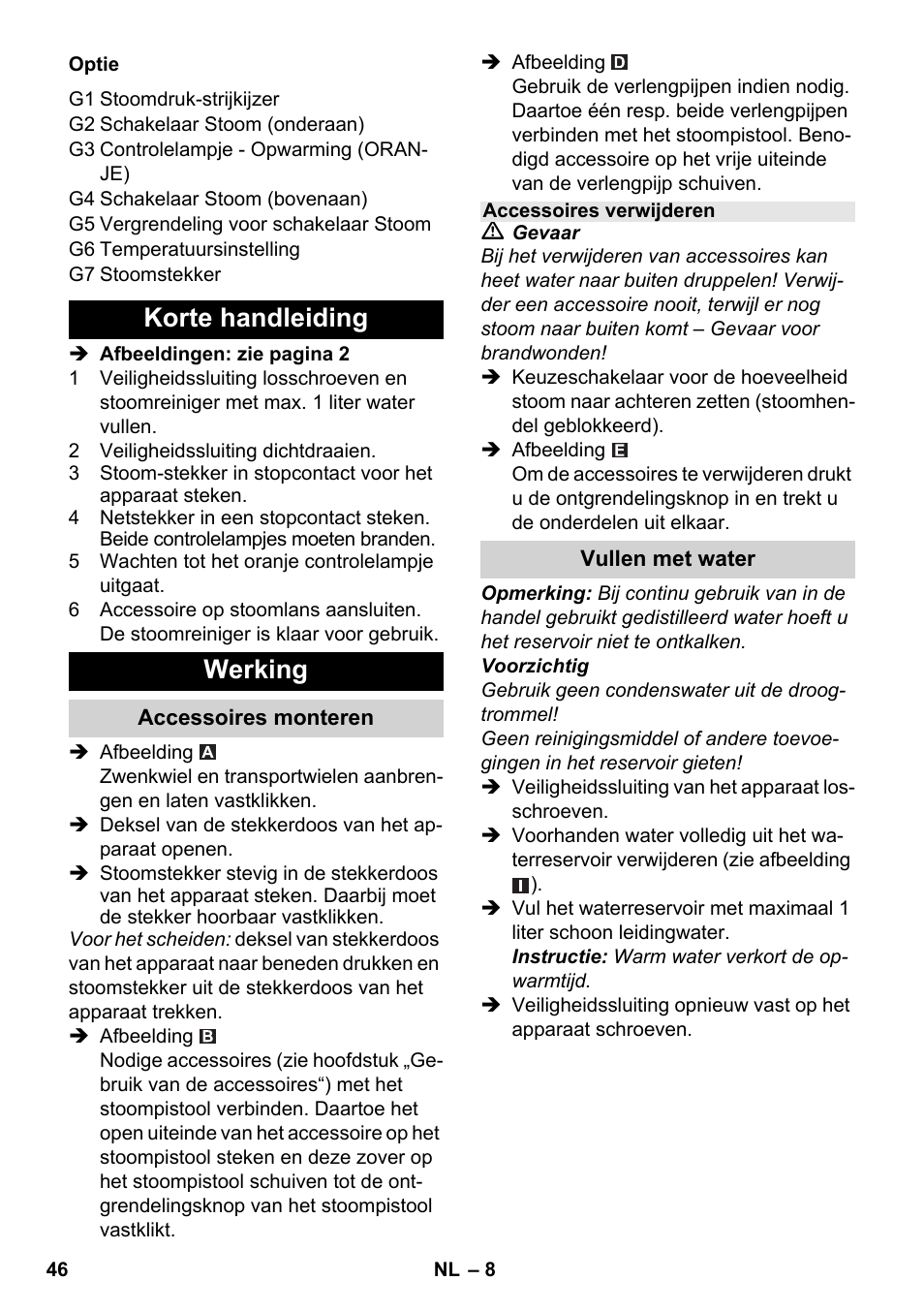 Korte handleiding werking | Karcher SC 1-030 B User Manual | Page 46 / 278