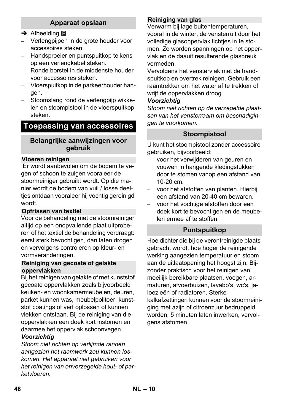 Toepassing van accessoires | Karcher SC 1-030 B User Manual | Page 48 / 278