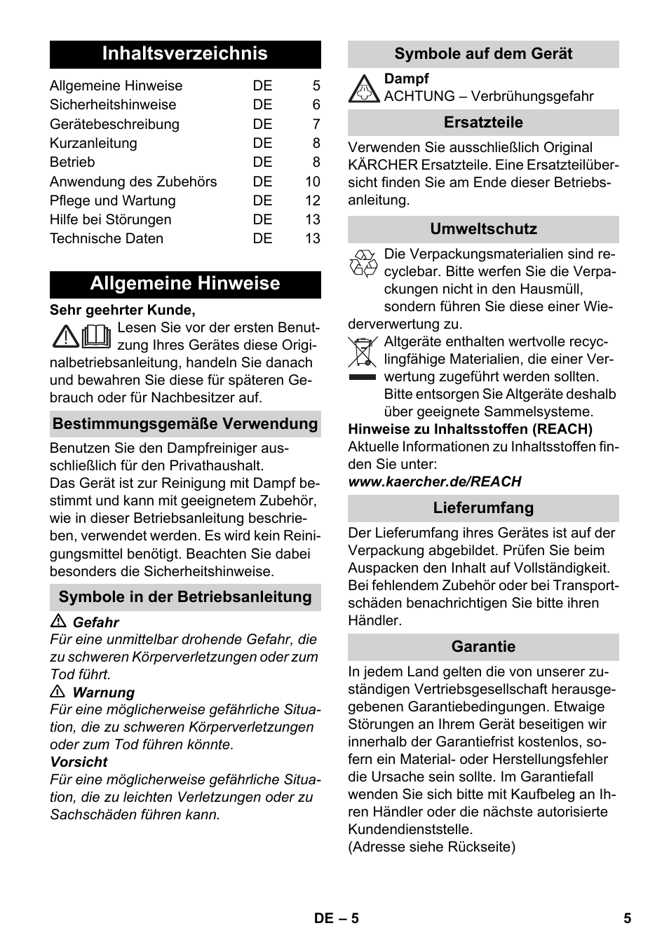 Karcher SC 1-030 B User Manual | Page 5 / 278