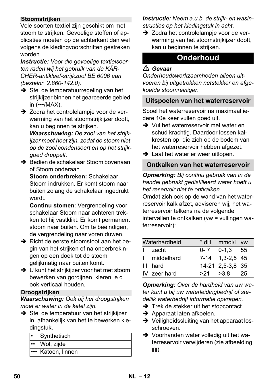 Onderhoud | Karcher SC 1-030 B User Manual | Page 50 / 278