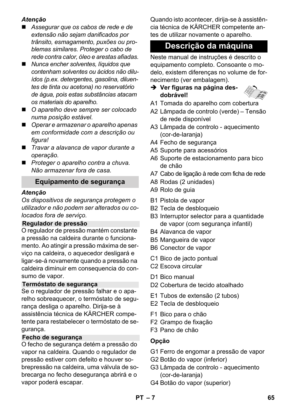 Descrição da máquina | Karcher SC 1-030 B User Manual | Page 65 / 278