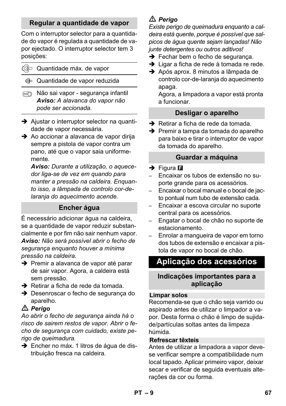 Aplicação dos acessórios | Karcher SC 1-030 B User Manual | Page 67 / 278