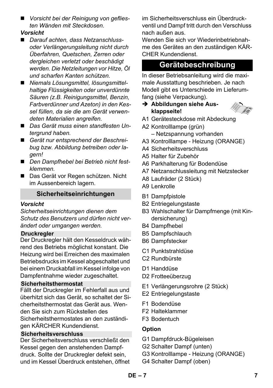 Gerätebeschreibung | Karcher SC 1-030 B User Manual | Page 7 / 278