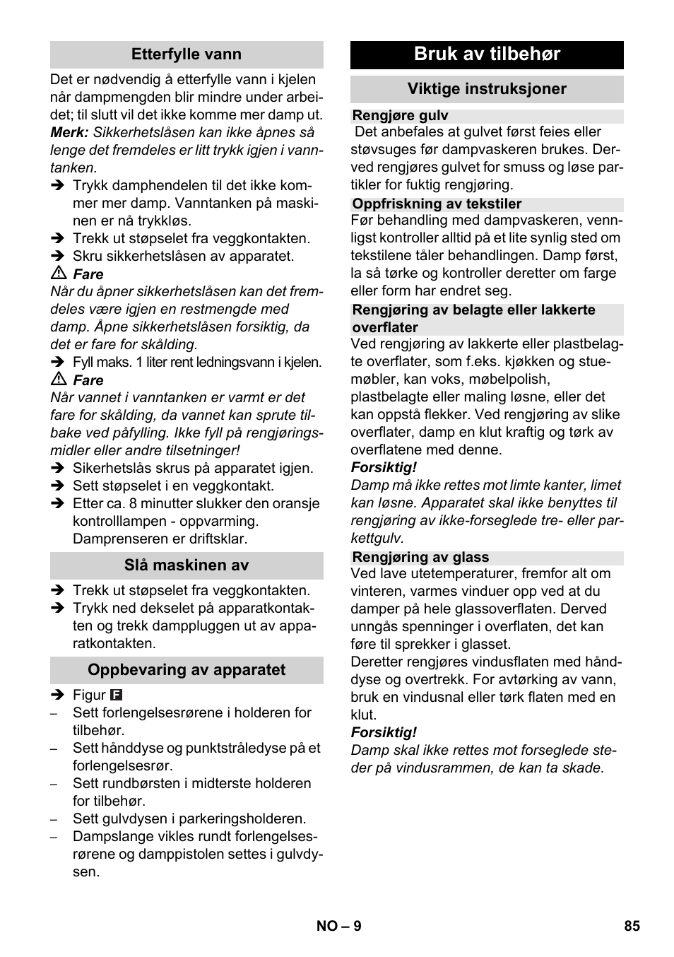 Bruk av tilbehør | Karcher SC 1-030 B User Manual | Page 85 / 278