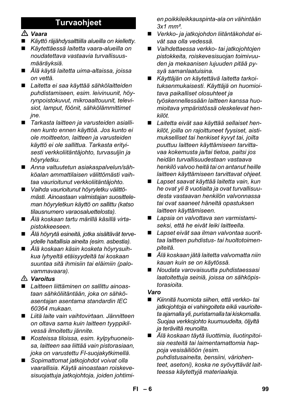 Turvaohjeet | Karcher SC 1-030 B User Manual | Page 99 / 278