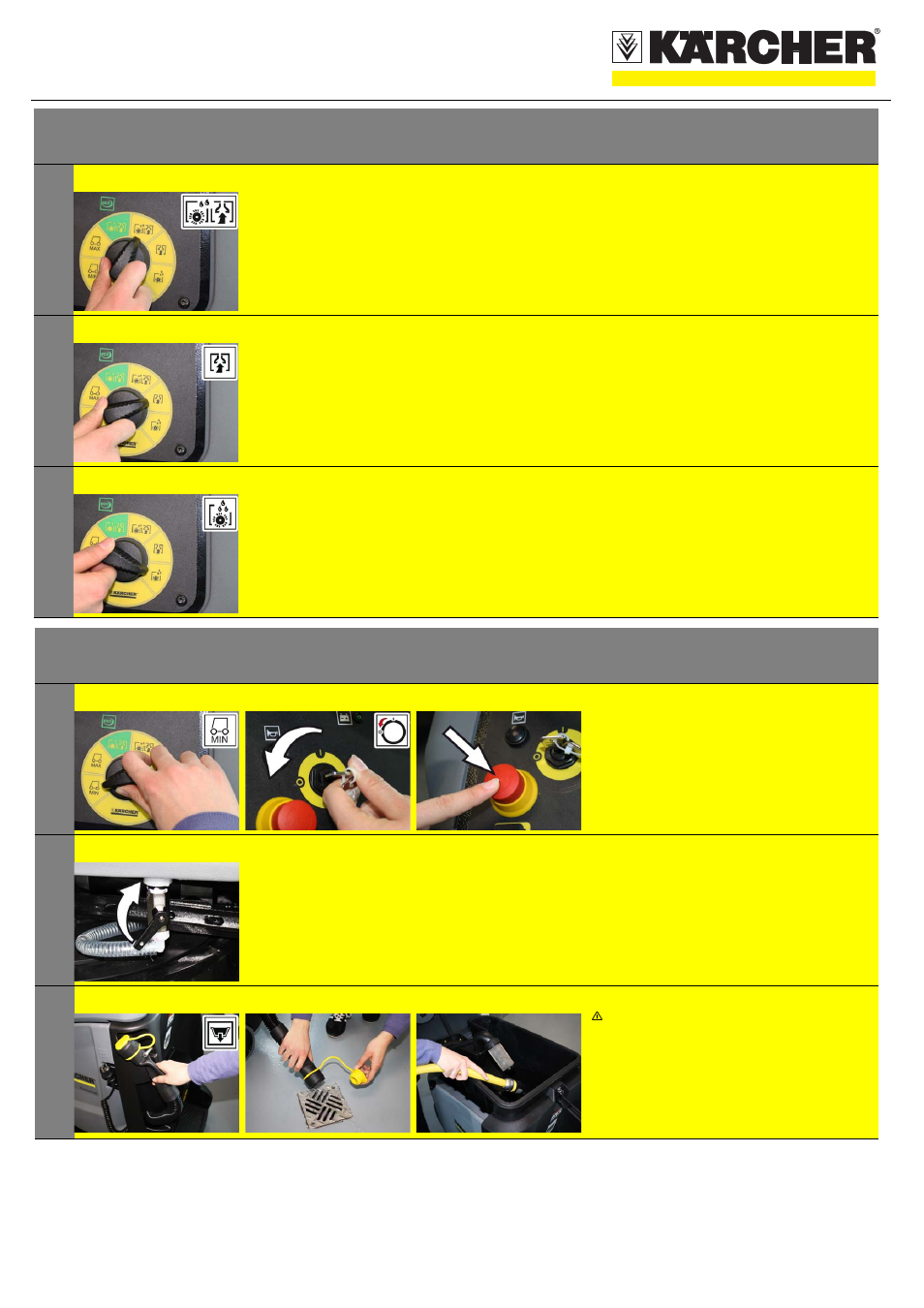 Tabellenreihe, Grafik, Scrubbing suction | A high cleaning intensity, Wet clean the floor and vacuum up dirt water, Vacuuming, A suck in the dirt fleet, Apply detergent solution, Tabelle, Tabellenkopfzeile | Karcher BD 50-40 RS Bp User Manual | Page 3 / 7