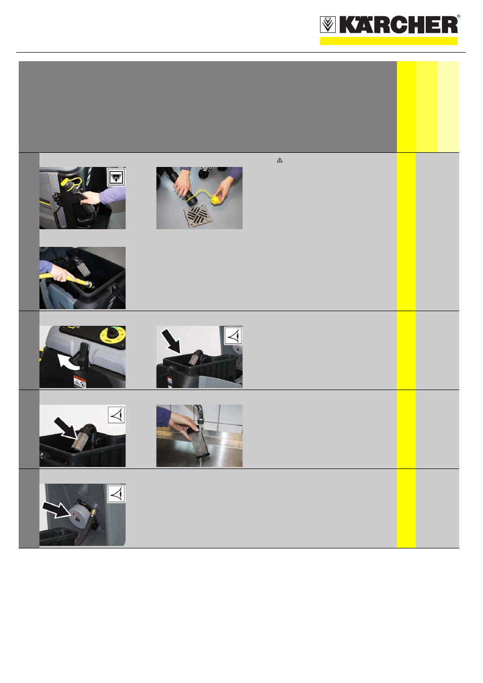 Tabelle, Tabellenkopfzeile, Tabellenreihe | Maintenance and care, Daily, Weekly, Kärcher customer service, Tabellenhaupttext, Grafik, N warning | Karcher BD 50-40 RS Bp User Manual | Page 4 / 7