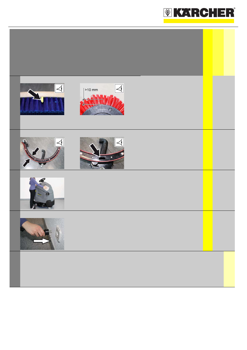 Tabellenreihe, Grafik, Bd model | A check brush for wear and tear and clean it, Br model, Check brushes for wear and tear, clean, B clean the suction channel, A charge battery, Quickstart, Maintenance and care | Karcher BD 50-40 RS Bp User Manual | Page 5 / 7