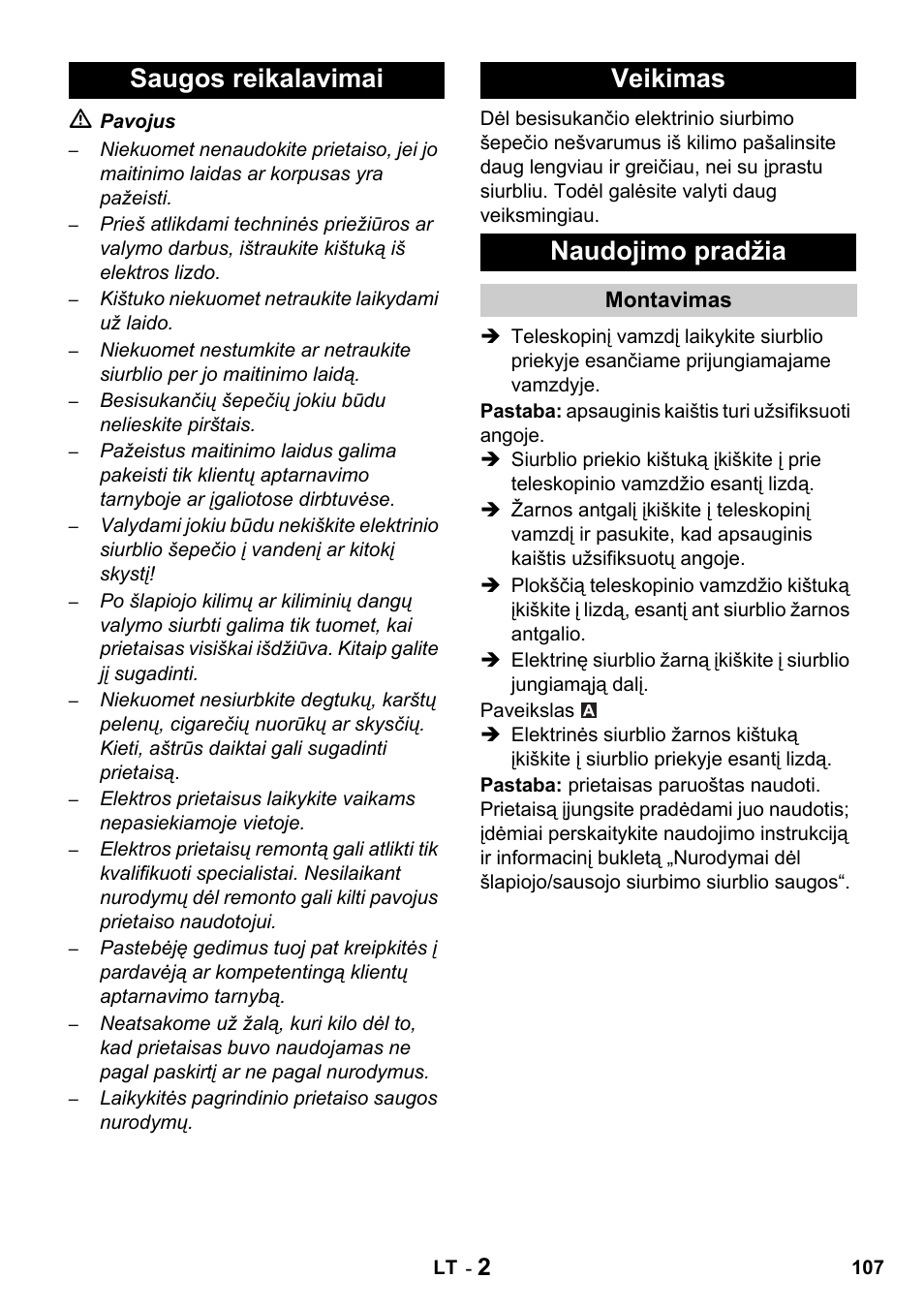 Saugos reikalavimai veikimas naudojimo pradžia | Karcher T 15-1 + ESB 34 User Manual | Page 107 / 116