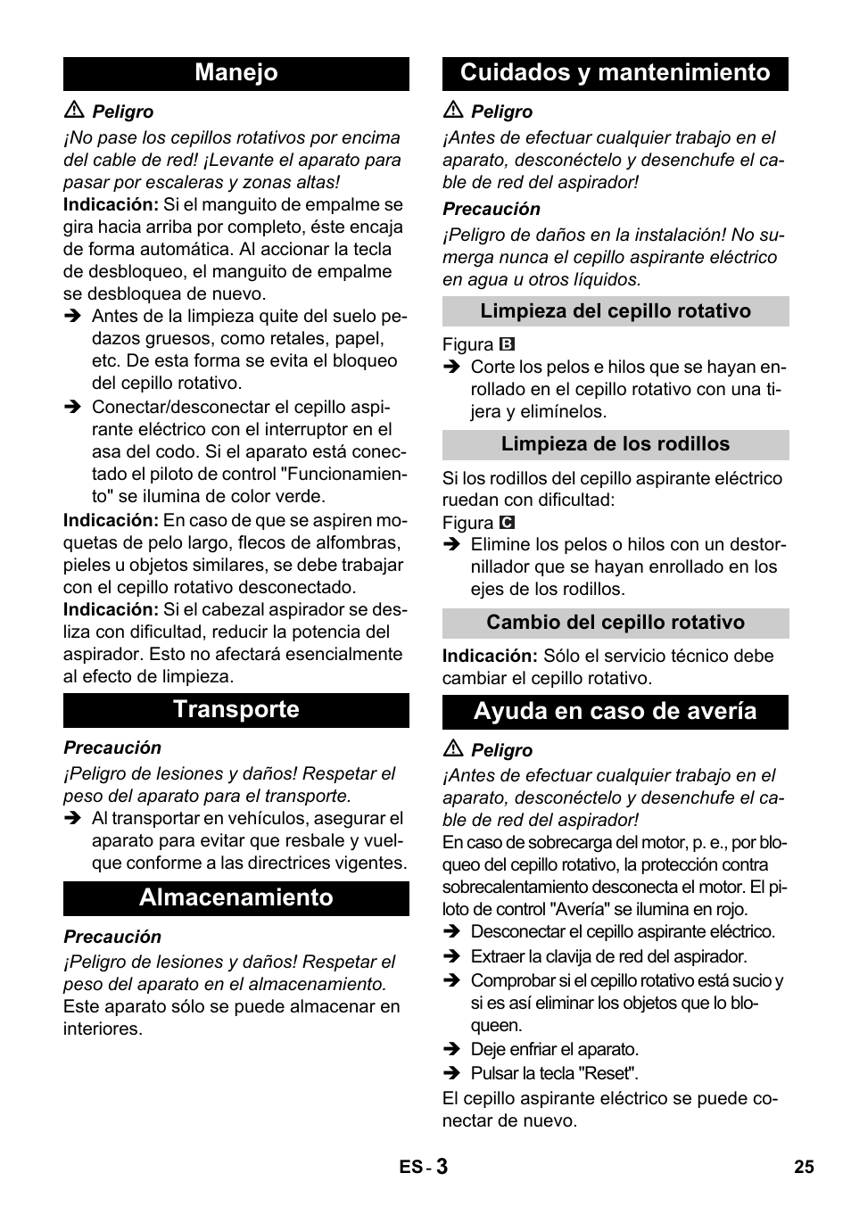 Ayuda en caso de avería | Karcher T 15-1 + ESB 34 User Manual | Page 25 / 116