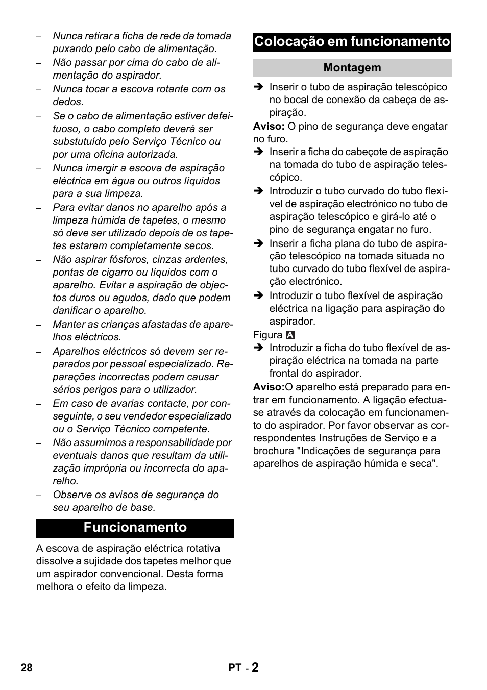 Funcionamento colocação em funcionamento | Karcher T 15-1 + ESB 34 User Manual | Page 28 / 116