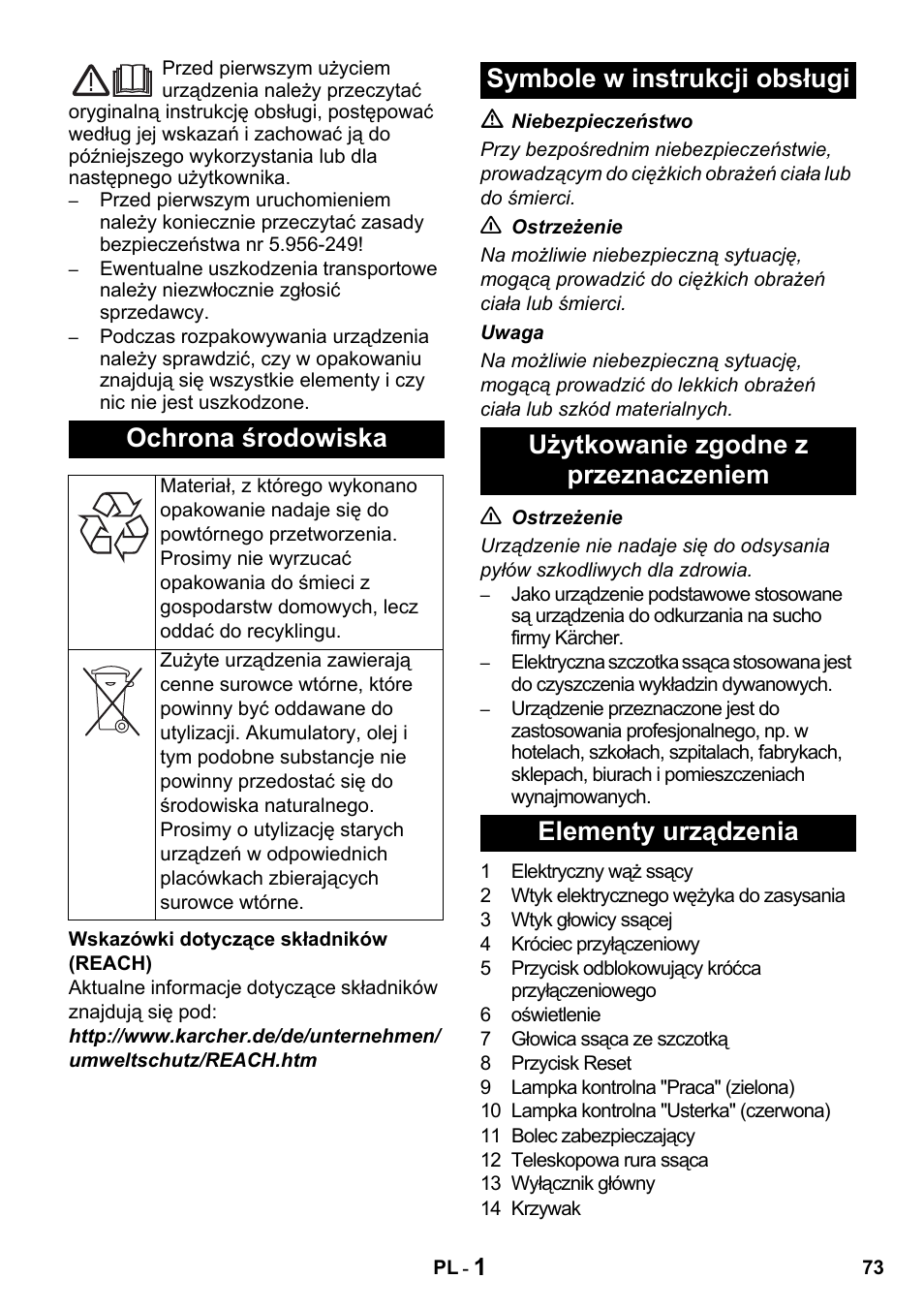 Ochrona środowiska | Karcher T 15-1 + ESB 34 User Manual | Page 73 / 116