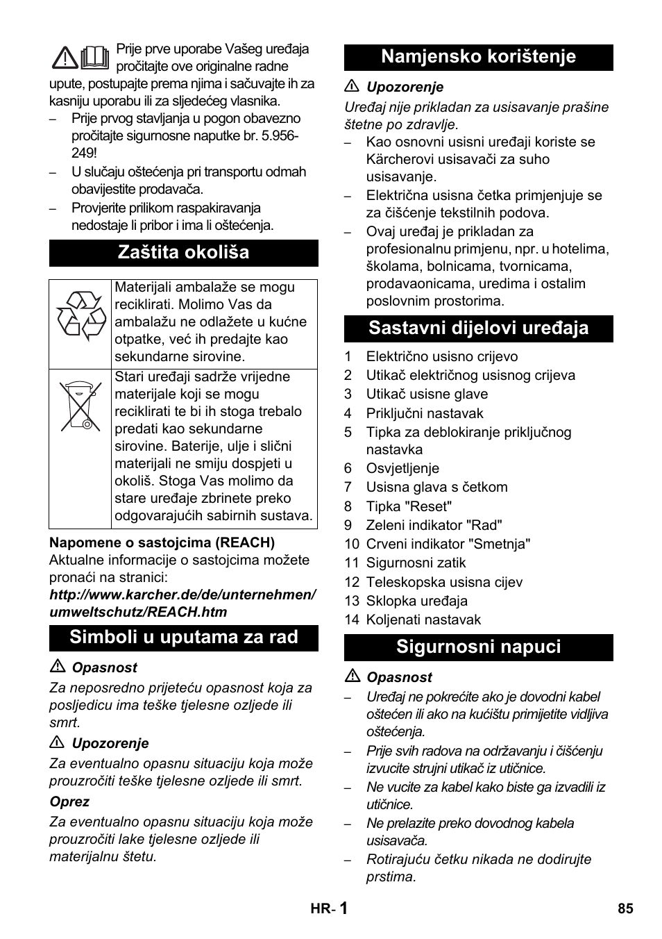 Zaštita okoliša | Karcher T 15-1 + ESB 34 User Manual | Page 85 / 116