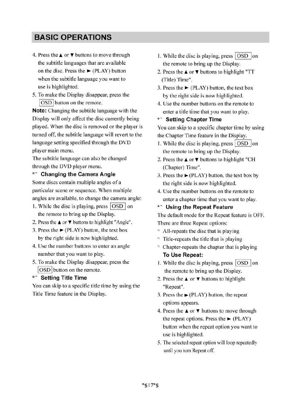 Setting chapter time, Basic operations | Audiovox D1830 User Manual | Page 18 / 39
