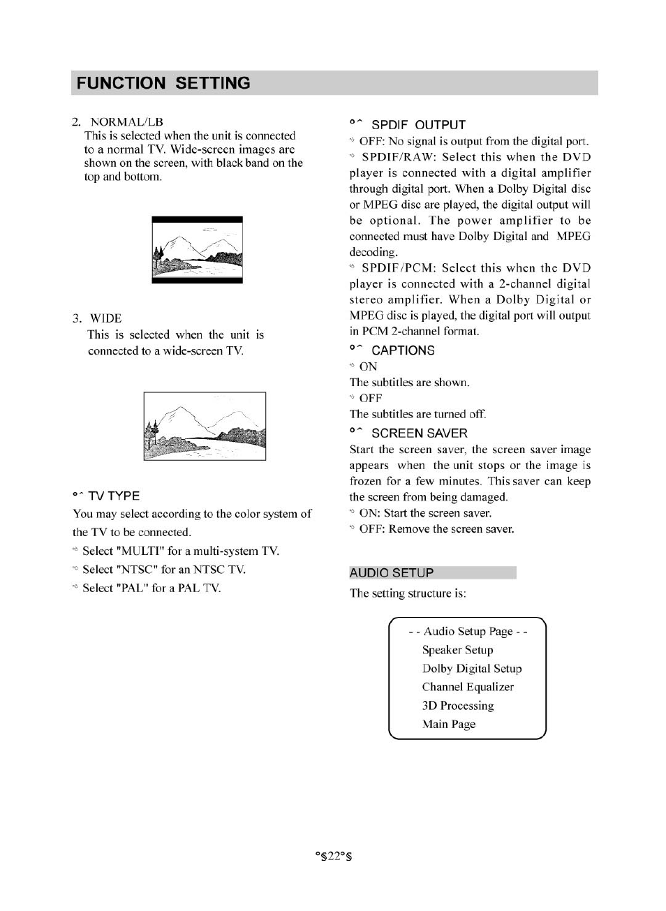 Function setting | Audiovox D1830 User Manual | Page 23 / 39