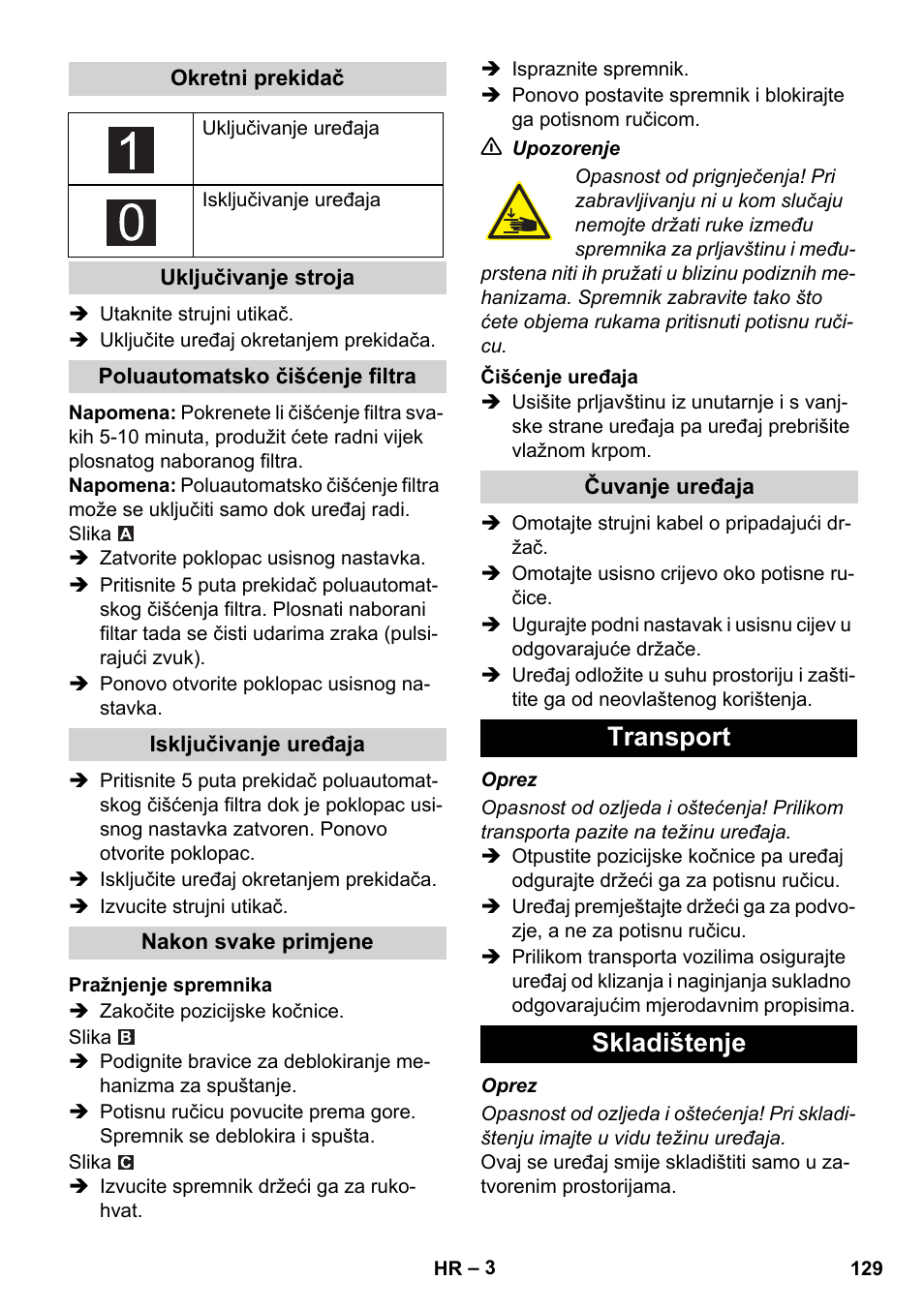 Transport skladištenje | Karcher IVC 60-24-2 Ap User Manual | Page 129 / 172