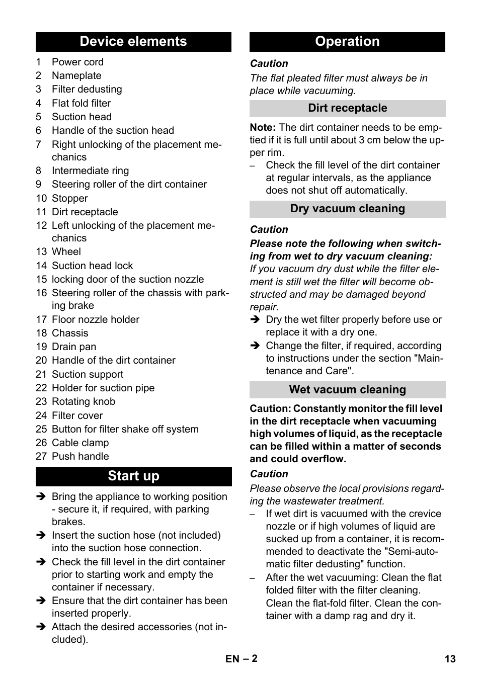 Device elements start up operation | Karcher IVC 60-24-2 Ap User Manual | Page 13 / 172