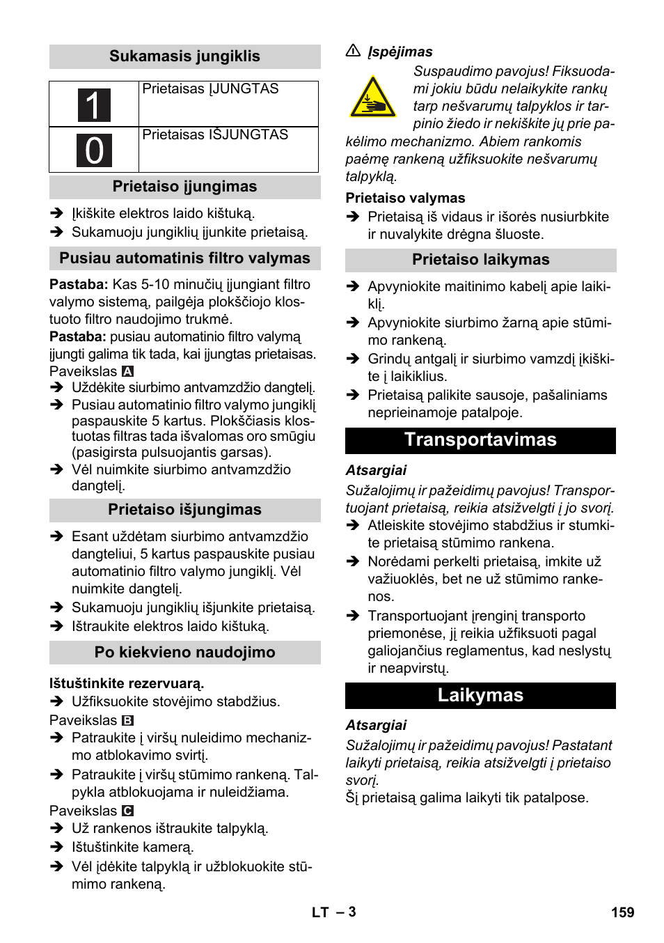 Transportavimas laikymas | Karcher IVC 60-24-2 Ap User Manual | Page 159 / 172