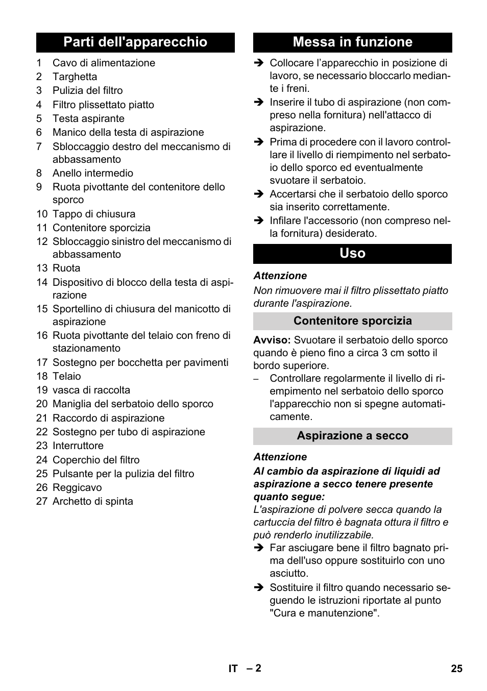 Parti dell'apparecchio messa in funzione uso | Karcher IVC 60-24-2 Ap User Manual | Page 25 / 172